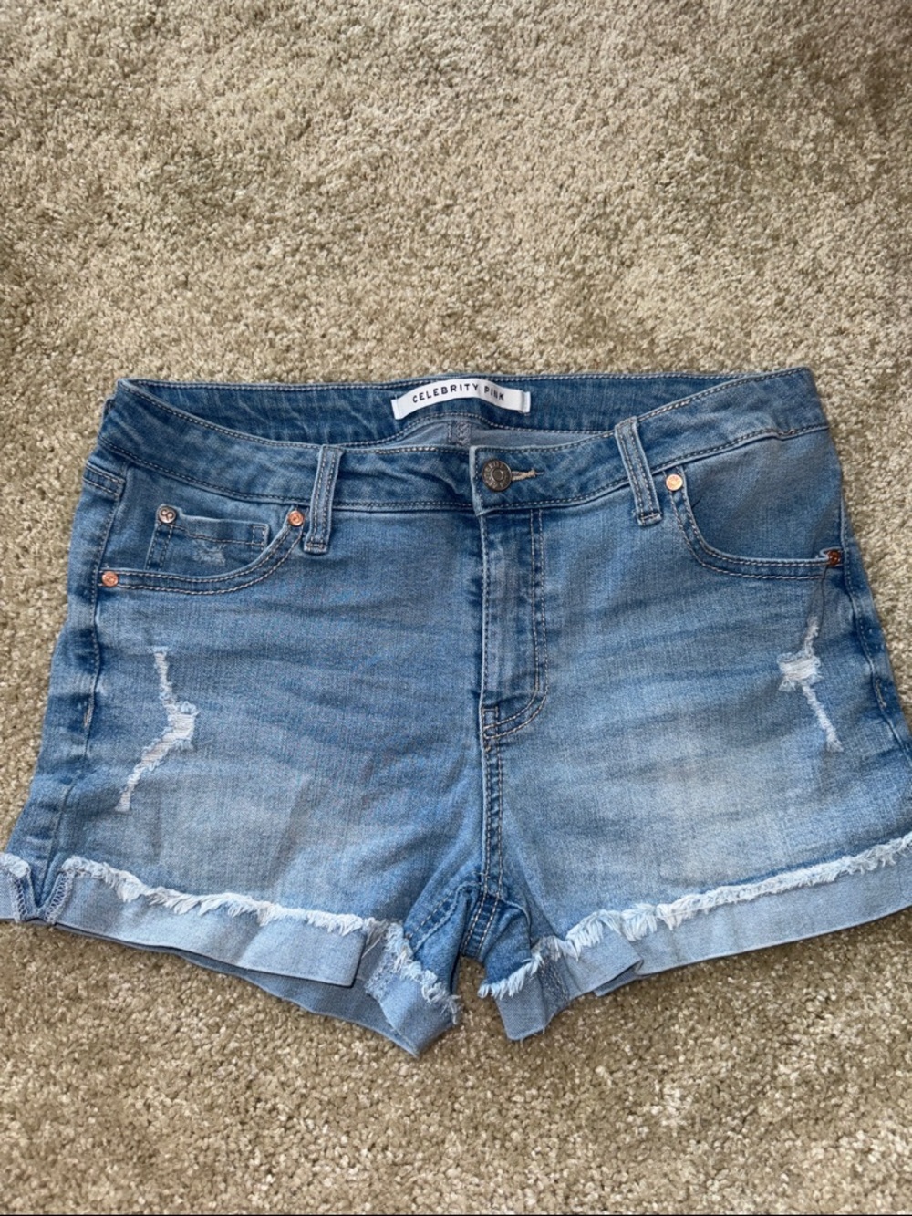 Celebrity Pink Medium Blue Frayed Hem Denim/ Jean Shorts